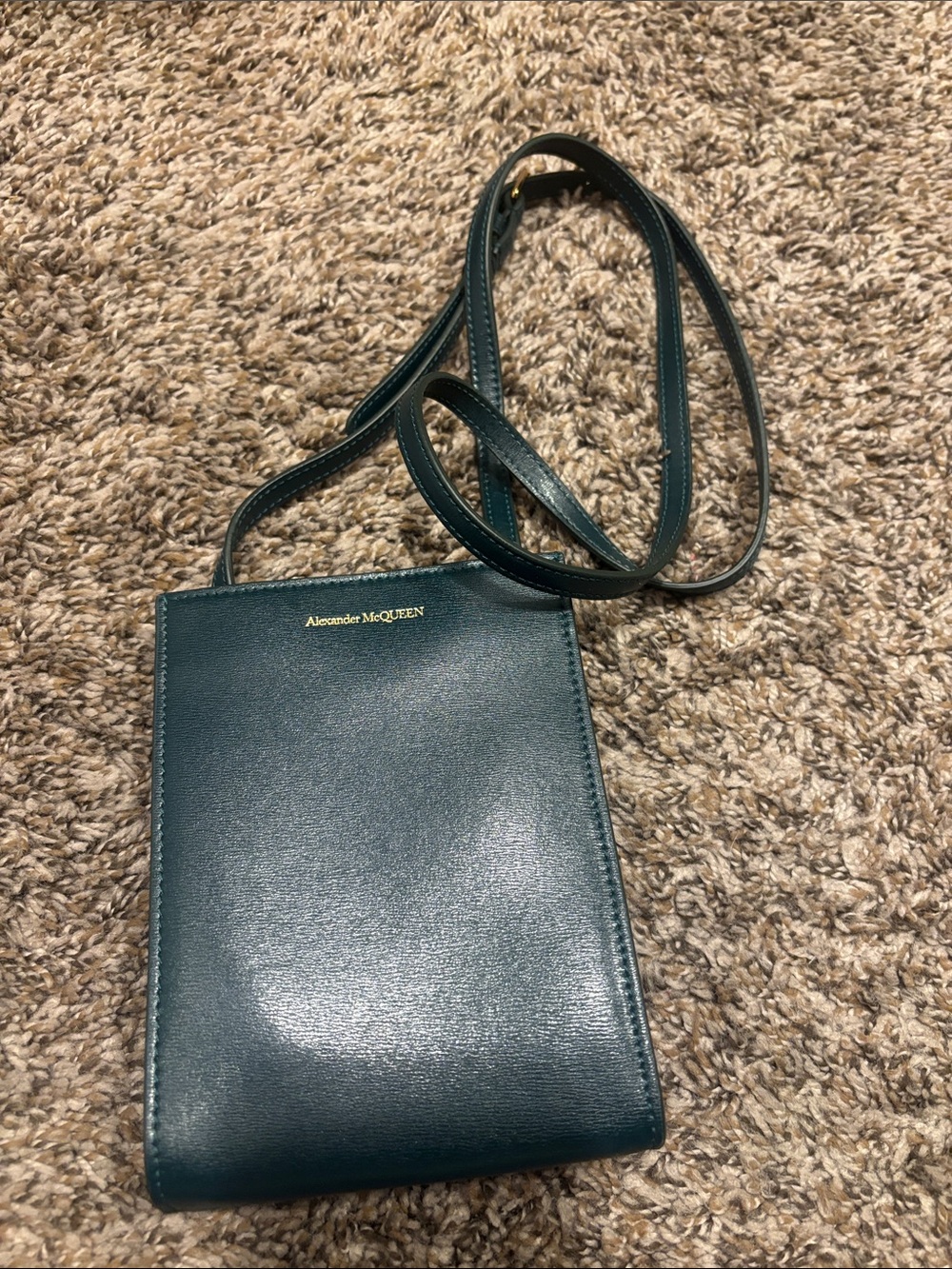 Alexander McQueen Teal Green Leather Crossbody Bag with Gold Logo